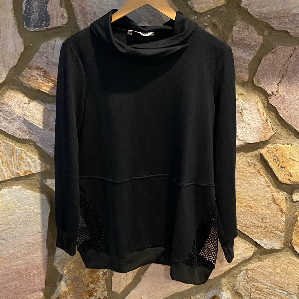 Black Sweater w/ Netted Sides & Folded Neck Accent
